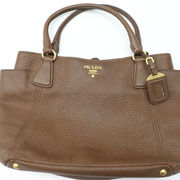 Prada Vit Daino Handbag Tote Bag Leather - Brown *READ* - Picture 1 of 16